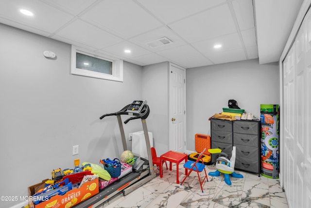 24 Willow Brook Rd, Freehold, NJ 07728 - playroom featuring marble finish flooring, recessed lighting, and a paneled ceiling
