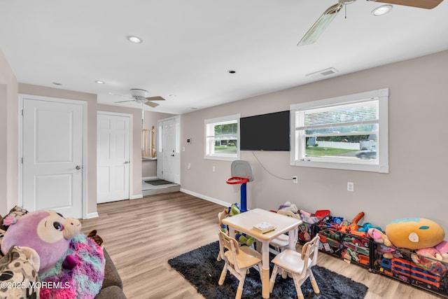 24 Willow Brook Rd, Freehold, NJ 07728 - playroom with a ceiling fan, recessed lighting, and wood finished floors