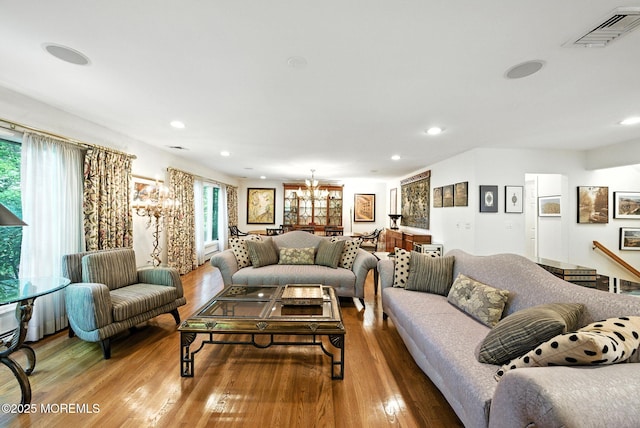 7 Stony Ridge Dr, Hillsdale, NJ 07642 - living area with hardwood / wood-style floors, a chandelier, and recessed lighting