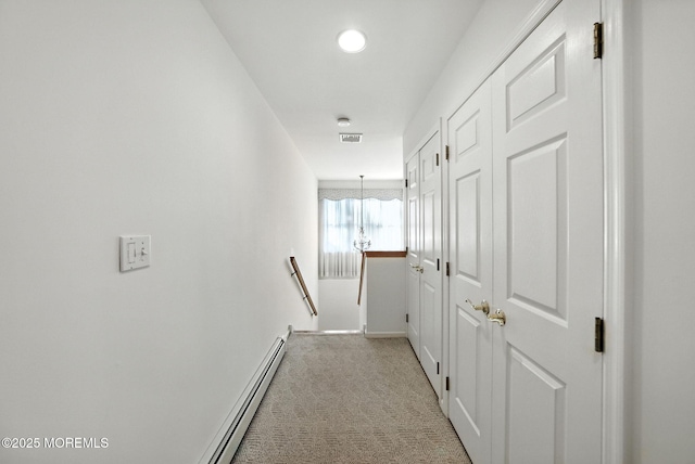7 Stony Ridge Dr, Hillsdale, NJ 07642 - hallway featuring an upstairs landing, carpet floors, a baseboard heating unit, a chandelier, and recessed lighting
