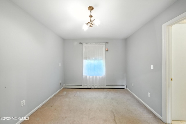 7 Stony Ridge Dr, Hillsdale, NJ 07642 - empty room with carpet flooring, a chandelier, and a baseboard heating unit
