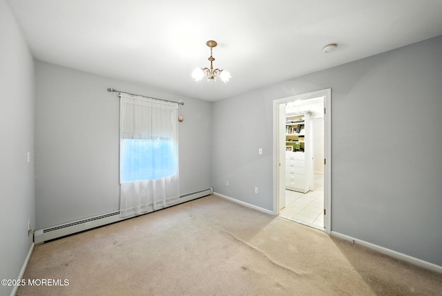 7 Stony Ridge Dr, Hillsdale, NJ 07642 - unfurnished room with baseboard heating, a chandelier, healthy amount of natural light, and carpet flooring