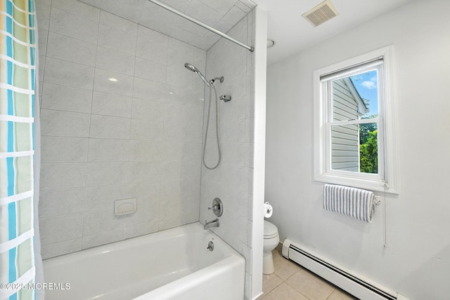 7 Stony Ridge Dr, Hillsdale, NJ 07642 - full bathroom featuring baseboard heating, shower / bath combination with curtain, and tile patterned flooring