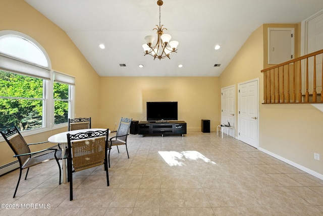 7 Stony Ridge Dr, Hillsdale, NJ 07642 - dining room with high vaulted ceiling, a chandelier, light tile patterned floors, and recessed lighting