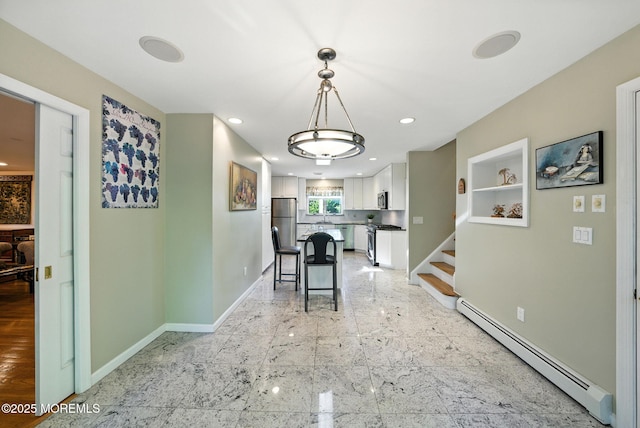 7 Stony Ridge Dr, Hillsdale, NJ 07642 - dining area with a baseboard radiator, stairway, and recessed lighting