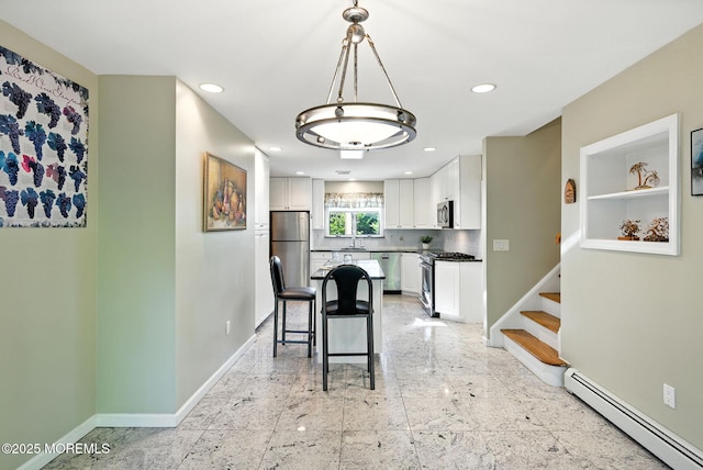 7 Stony Ridge Dr, Hillsdale, NJ 07642 - dining space with baseboard heating, stairway, and recessed lighting