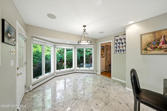 7 Stony Ridge Dr, Hillsdale, NJ 07642 - unfurnished dining area with a baseboard heating unit and recessed lighting
