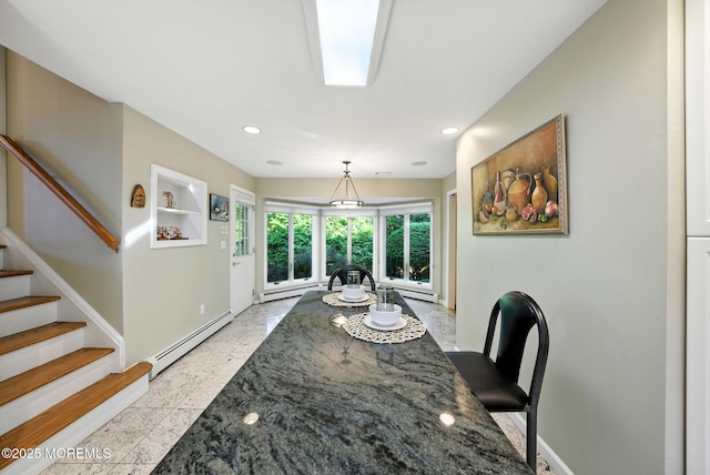 7 Stony Ridge Dr, Hillsdale, NJ 07642 - dining room with a baseboard heating unit, recessed lighting, and stairway