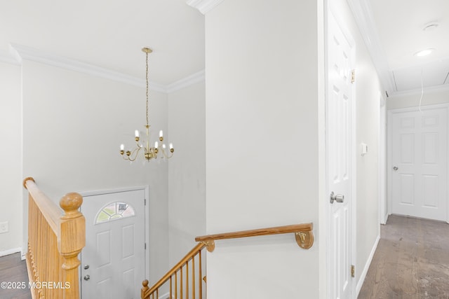 424 River Ter, Toms River, NJ 08755 - entryway featuring ornamental molding, wood finished floors, and a chandelier