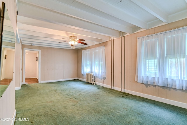 1416 Garven Ave, Ocean Twp, NJ 07712 - spare room with radiator heating unit, beam ceiling, carpet, and ceiling fan