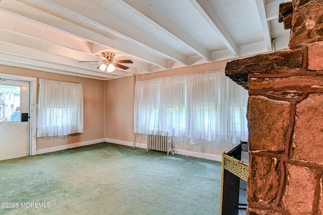 1416 Garven Ave, Ocean Twp, NJ 07712 - unfurnished room with radiator heating unit, carpet floors, beam ceiling, and a ceiling fan