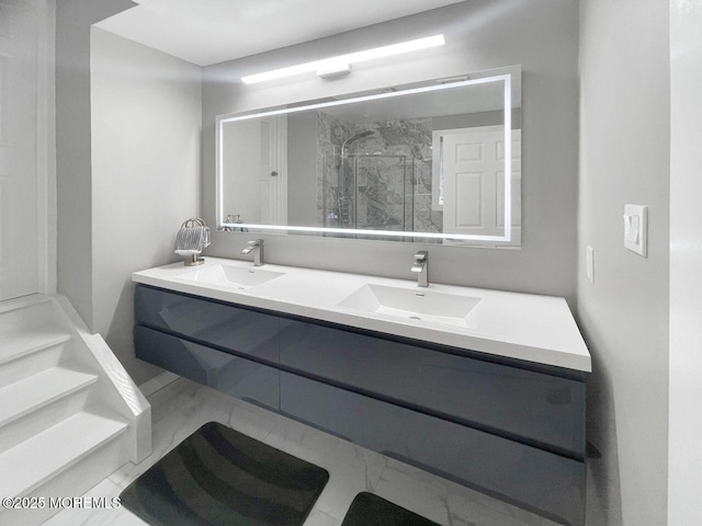 177 N Ensign Dr, Little Egg Harbor, NJ 08087 - full bath featuring marble finish flooring, double vanity, and a marble finish shower