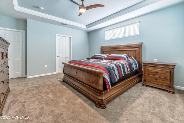 51 Galley Way, Little Egg Harbor, NJ 08087 - carpeted bedroom with a tray ceiling, a ceiling fan, and crown molding