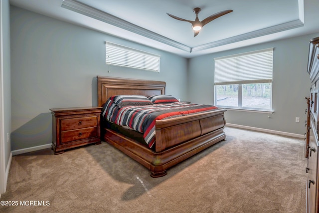 51 Galley Way, Little Egg Harbor, NJ 08087 - bedroom featuring a raised ceiling, carpet flooring, crown molding, and a ceiling fan
