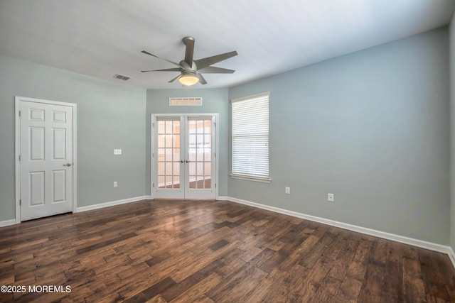 51 Galley Way, Little Egg Harbor, NJ 08087 - spare room featuring french doors, ceiling fan, and dark wood-style floors