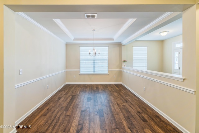 51 Galley Way, Little Egg Harbor, NJ 08087 - unfurnished dining area featuring a chandelier, dark wood-style flooring, a raised ceiling, and crown molding