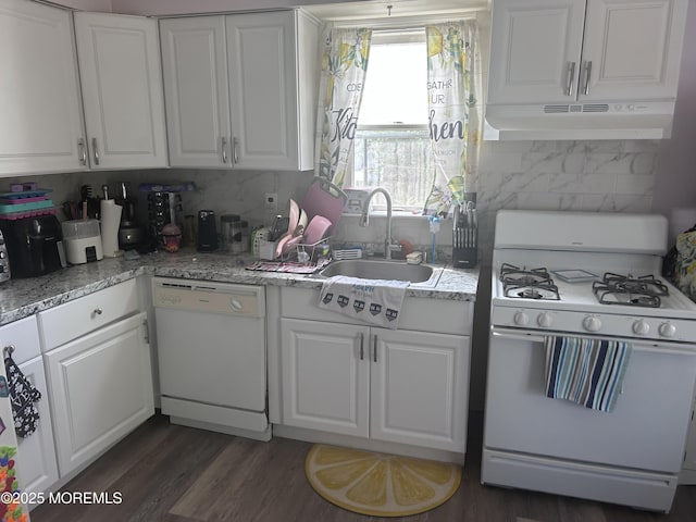 13-15 Haag St, Sayreville, NJ 08872 - kitchen featuring white appliances, under cabinet range hood, and white cabinetry