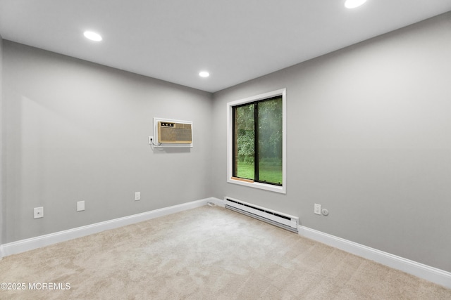 229 Medford Ct Unit B, Manalapan, NJ 07726 - unfurnished room featuring baseboard heating, an AC wall unit, carpet flooring, and recessed lighting