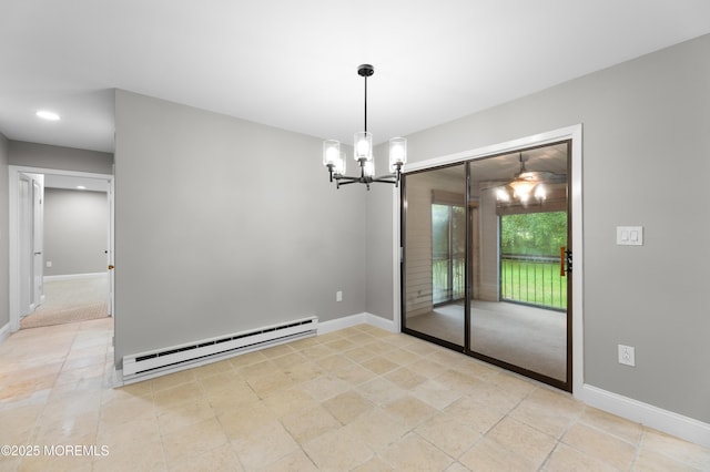 229 Medford Ct Unit B, Manalapan, NJ 07726 - unfurnished dining area with baseboard heating, a chandelier, recessed lighting, and light tile patterned floors