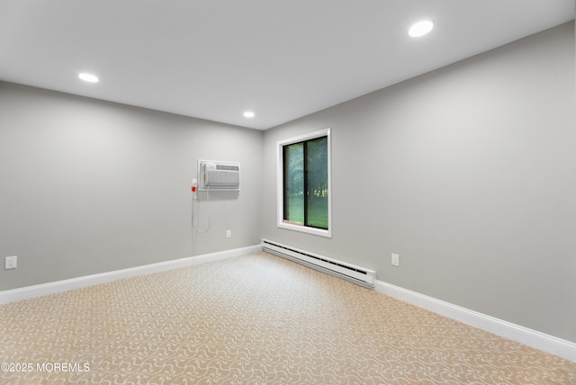 229 Medford Ct Unit B, Manalapan, NJ 07726 - spare room featuring baseboard heating, a wall unit AC, recessed lighting, and carpet flooring