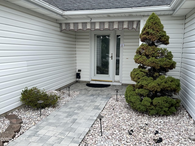 2 Mayapple Dr, Brick, NJ 08724 - view of exterior entry with a shingled roof
