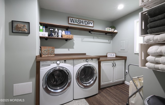 1113 Pemberton St, Toms River, NJ 08757 - washroom with independent washer and dryer, cabinet space, dark wood finished floors, and recessed lighting
