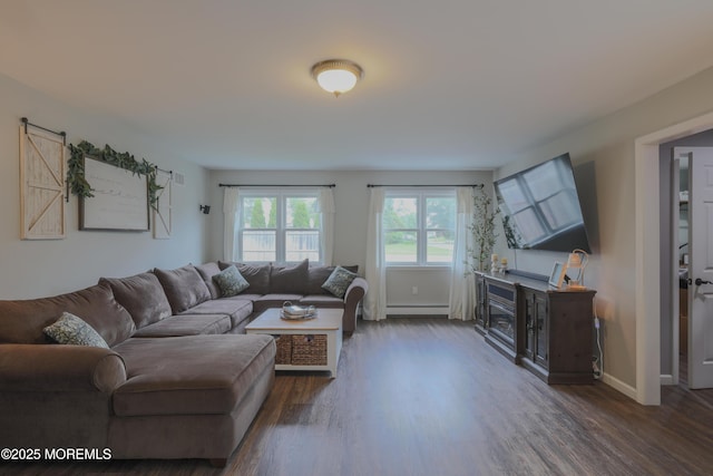 1113 Pemberton St, Toms River, NJ 08757 - living room featuring a baseboard radiator and dark wood-style floors