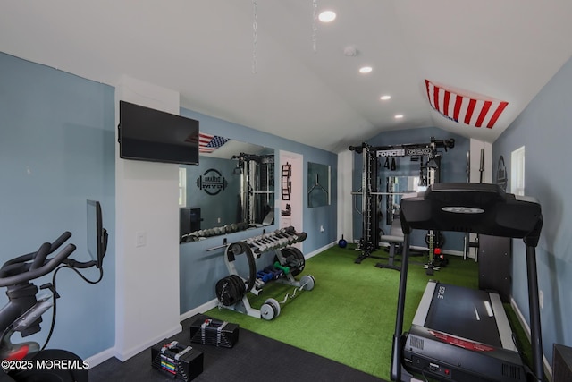 1113 Pemberton St, Toms River, NJ 08757 - workout area featuring vaulted ceiling and recessed lighting
