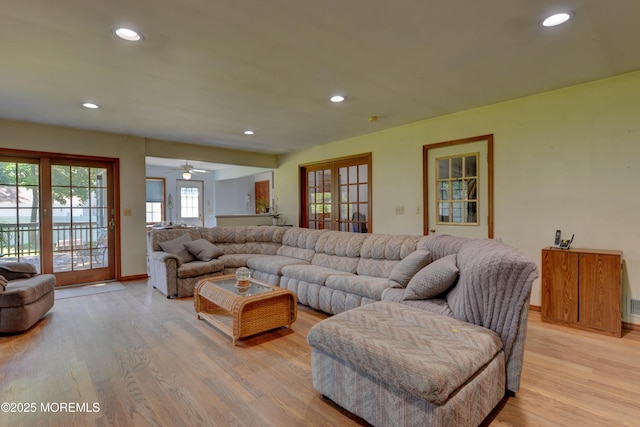 26 Old Manor Rd, Holmdel, NJ 07733 - living room with light wood-type flooring, recessed lighting, and a ceiling fan