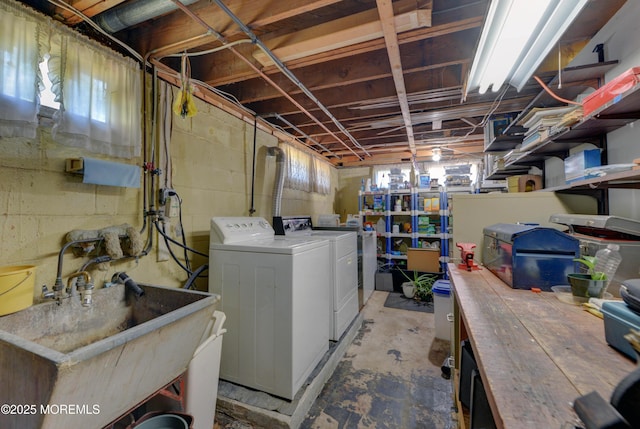 26 Old Manor Rd, Holmdel, NJ 07733 - basement with washing machine and dryer and a sink