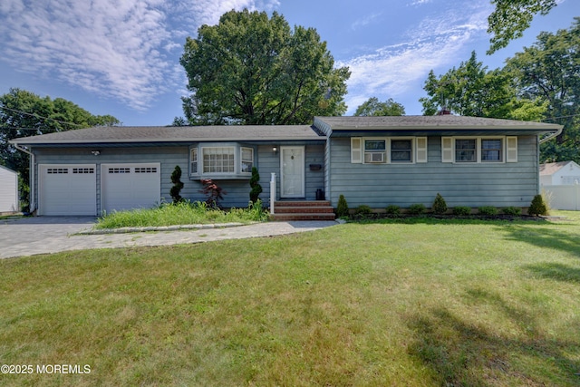 26 Old Manor Rd, Holmdel, NJ 07733 - ranch-style home featuring a garage, driveway, a front lawn, and cooling unit