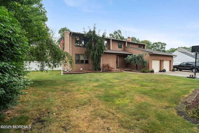 424 Continental St, Forked River, NJ 08731 - mid-century home featuring an attached garage, a chimney, a front yard, and driveway