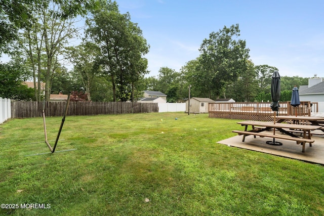424 Continental St, Forked River, NJ 08731 - fenced backyard with a storage unit, a deck, and a patio