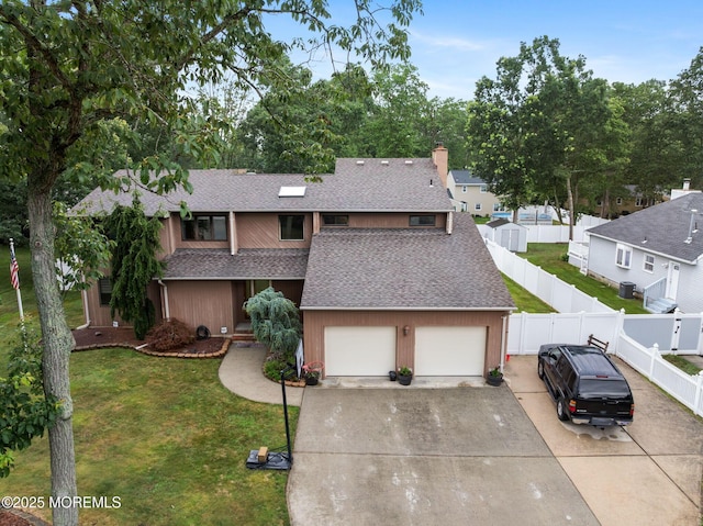 424 Continental St, Forked River, NJ 08731 - view of front of home with roof with shingles, concrete driveway, a fenced backyard, an attached garage, and a chimney