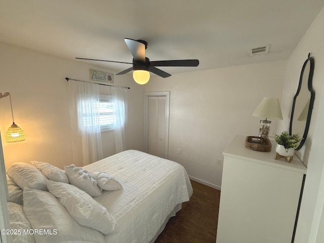 57 Albert Dr, Beach Haven West, NJ 08050 - bedroom featuring dark wood-style floors, a closet, and ceiling fan