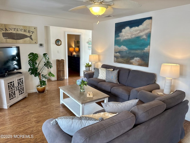 57 Albert Dr, Beach Haven West, NJ 08050 - living area with a ceiling fan and wood finished floors