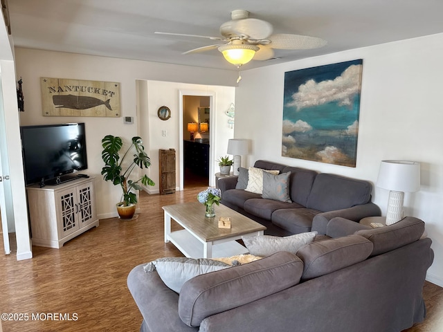 57 Albert Dr, Beach Haven West, NJ 08050 - living area with a ceiling fan and wood finished floors