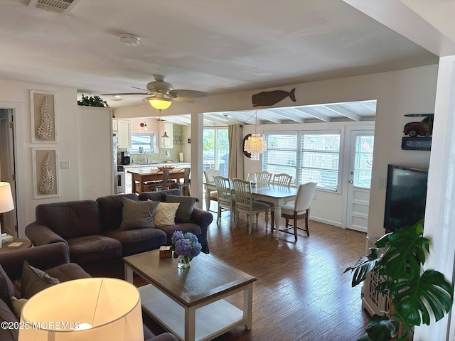 57 Albert Dr, Beach Haven West, NJ 08050 - living room with wood finished floors and ceiling fan