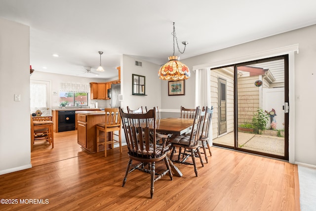 628A Stamford Ct, Manchester, NJ 08759 - dining space with light wood-style floors, ceiling fan, and recessed lighting