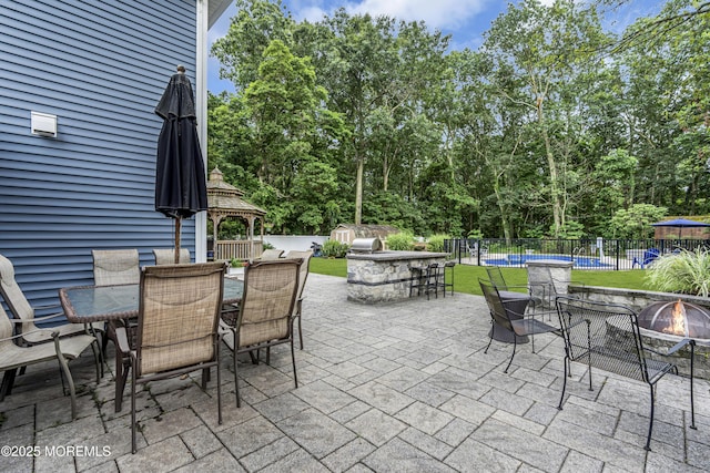 16 Bridge Ct, Jackson, NJ 08527 - view of patio / terrace with an outdoor fire pit, outdoor dining space, a gazebo, and area for grilling
