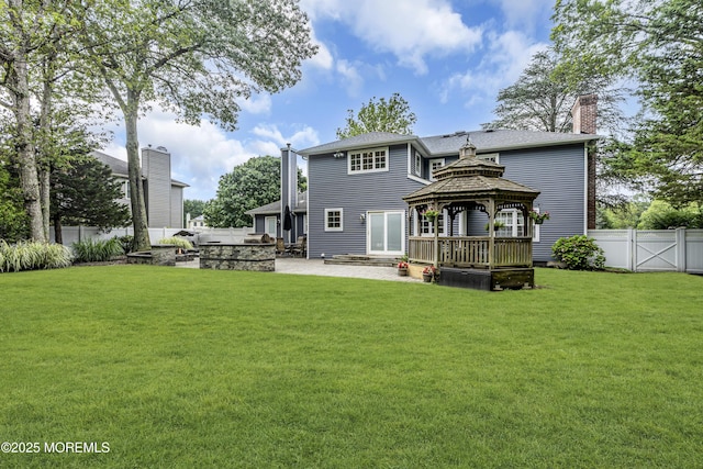 16 Bridge Ct, Jackson, NJ 08527 - back of property with a gazebo, a chimney, a patio, and a fenced backyard