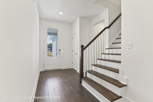 102 Pilot St, Marlboro, NJ 07746 - entrance foyer featuring dark wood-style flooring, stairs, and recessed lighting