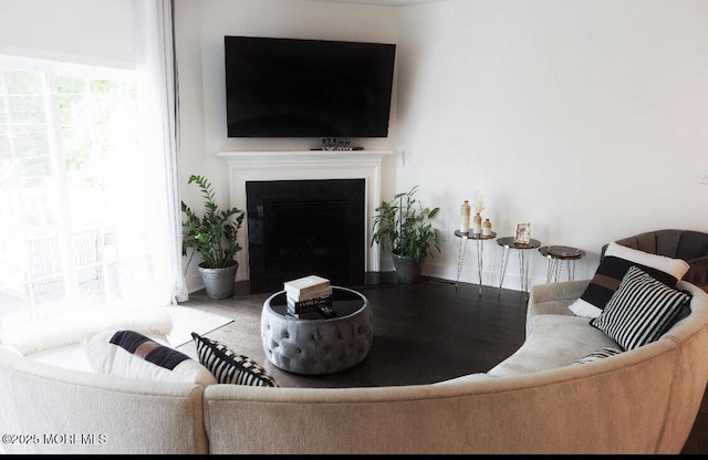 102 Pilot St, Marlboro, NJ 07746 - living room featuring wood finished floors and a fireplace with flush hearth