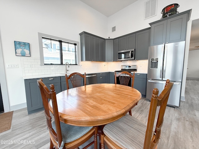 3365 Heron Ln, Lavallette, NJ 08735 - dining room featuring light wood finished floors and a towering ceiling