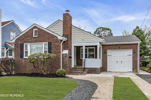 292 Washington Rd, Sayreville, NJ 08872 - view of front facade featuring brick siding, concrete driveway, and a chimney