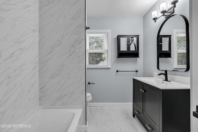 292 Washington Rd, Sayreville, NJ 08872 - bathroom featuring vanity, marble finish floors, and bathing tub / shower combination
