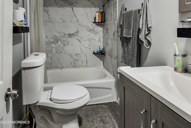 36 W Point Pleasant Ave, Ocean Gate, NJ 08740 - bathroom featuring shower / tub combo with curtain, vanity, and wood finished floors