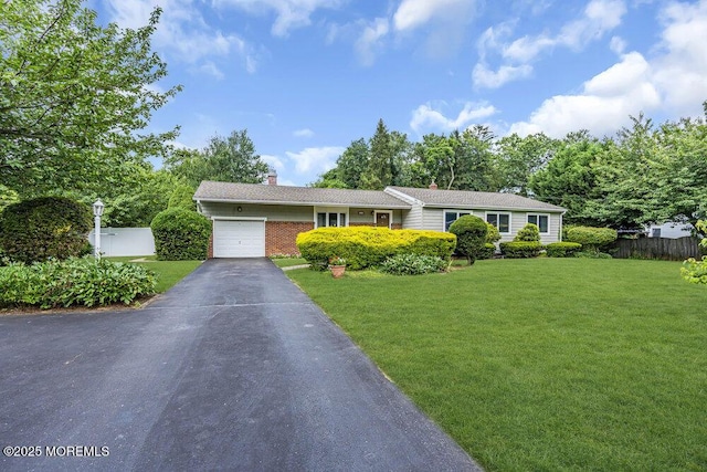 53 Edison Ave, Tinton Falls, NJ 07724 - ranch-style home with asphalt driveway, a garage, a chimney, and brick siding