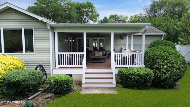 53 Edison Ave, Tinton Falls, NJ 07724 - view of front of home with a ceiling fan, a chimney, stairway, and covered porch