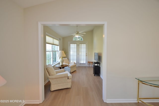3229 Flagstone Ct, Toms River, NJ 08755 - sitting room with lofted ceiling, light wood-type flooring, and a ceiling fan